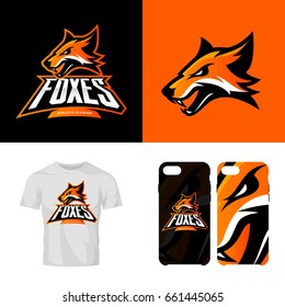 Fox head sport club isolated vector logo concept. Modern professional team badge mascot design. Premium quality wild animal t-shirt tee print illustration. Smart phone case accessory emblem.