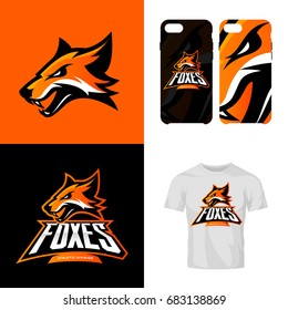 Fox head sport club isolated vector logo concept. Modern professional team badge mascot design. Premium quality wild animal t-shirt tee print illustration. Smart phone case accessory emblem.