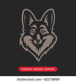 Fox Head Symbol. Great for Badge Label Sign Icon Logo Design. Quality Fox Emblem. Premium Retro Style Drawing. Hand crafted Vector illustration. Authentic Vintage Graphics.