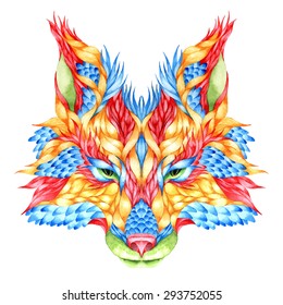 FOX head tattoo. psychedelic watercolor vector illustration
