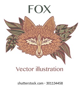 Fox head tattoo sketch. Native american style. Ethnic animals vector illustration. Ethnic fox / african / indian / totem