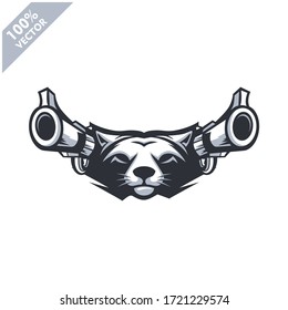 Fox head with two gun, tactical team, Airsoft gun or Paintball club logo. Design element for company logo, label, emblem, sign, apparel or other merchandise. Scalable and editable Vector illustration