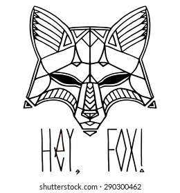 Fox head vector drawing with "HEY, FOX!" title.