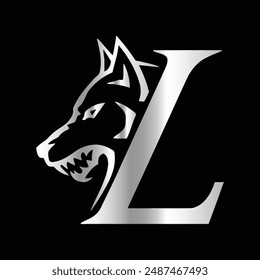 Fox head Vector illustration. Letter L Monogram design wolf face vector  template. 

