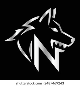 Fox head Vector illustration. Letter N Monogram design wolf face vector  template.