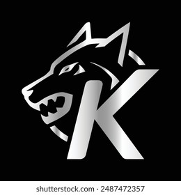 Fox head Vector illustration. Letter K Monogram design wolf face vector  template.