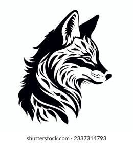 Fox head vector logo template concept illustration. Wilde animal predator graphic sign. Monochrome black and white colors. Graphic design element.