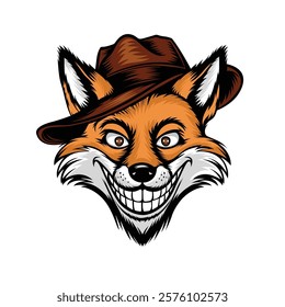 Fox head wearing hat illustration 