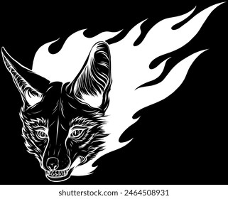 Cabeza de zorro en línea blanca sobre fondo negro
