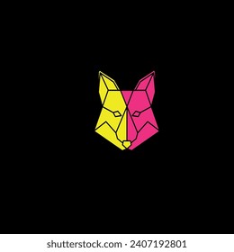 fox head in yellow and pink colors