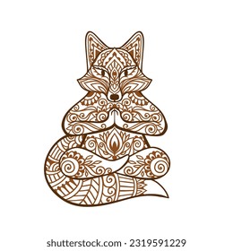 Fox head Yoga poseVector illustration. Flower Ethnic drawing. Decorative Fox animal in Zen boho style. Boho, hippie for decoration