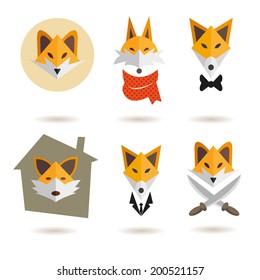 Fox heads abstract isolated on a white backgrounds, vector illustration