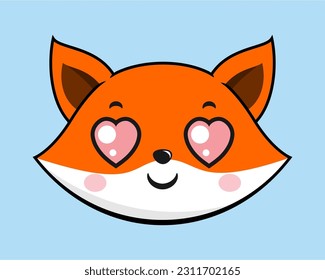 Fox Heart Eyes Face Head Kawaii Sticker