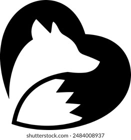 Fox heart icon, fox shape in heart