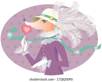 Fox with a heart-shaped lollipop.