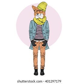 fox hipster, furry art illustration, fashion animal