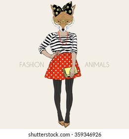 fox hipster girl, fashion animal illustration