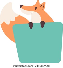 Fox Holding Blank Banner Vector Illustration