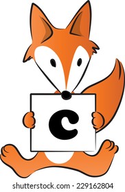 fox holding a card with letter c