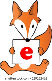 fox holding a card with letter e