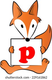fox holding a card with letter p
