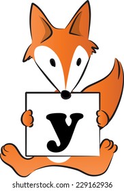 fox holding a card with letter y