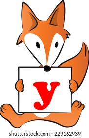 fox holding a card with letter y