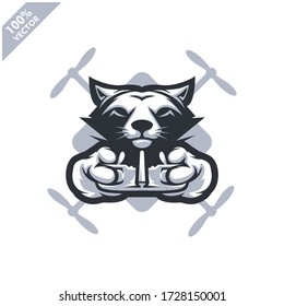 Fox sostiene un controlador de drones. Logo de mascota para el equipo de carreras de drones, club de drones o tienda. Elemento de diseño para el logotipo, etiqueta, ropa u otra mercancía de la empresa. Ilustración vectorial escalable y editable.