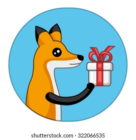 Fox holding a gift box.
