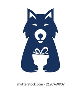 Fox holding a gift negative space logo vector icon illustration
