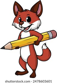 Fox holding gigantic pencil vector illustration