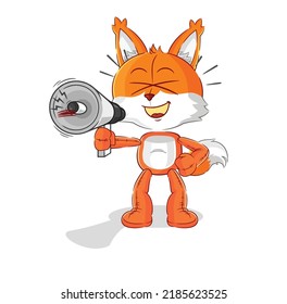 the fox holding hand loudspeakers vector. cartoon character