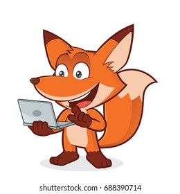 Fox holding a laptop