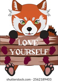 Fox Holding Love Yourself Sign Board Vector