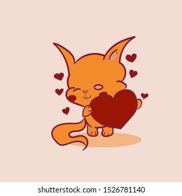 Fox holds heart vector drawing. Suitable for postcards. Love and cute character.