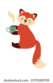 Fox Con Ilustración Del Vector De Tea Caliente