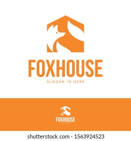 Fox house logo template. Negative space style.