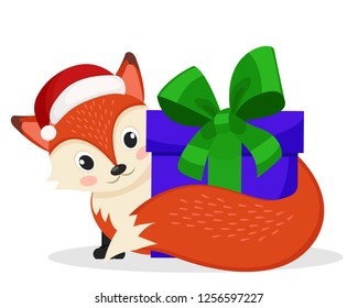 The Fox hugged his tail gift box on a white.