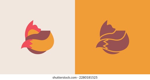 Fox hugging chocolate glass for logo, icon or symbol