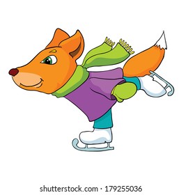 fox Ice skating, vector illustration on white background