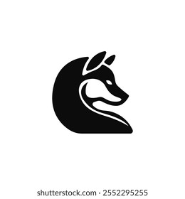 Fox icon. Black fox logo design. Foxes silhouette. Wild animal foxes. Fox brand logo. Elegant fox emblem. Vector illustration.