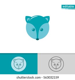 fox icon. cute animal illustration with blue color. monochrome