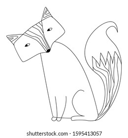 Fox icon. Hand drawn black and white vector illustration isolated on white.