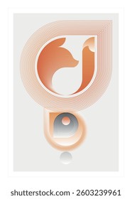 Fox icon illustration made of circular orange lines on white background