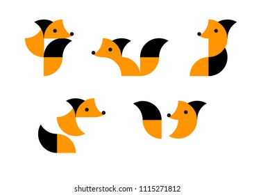 Fox icon set. Geometric fox. Vector illustration, clip art, cartoon. 