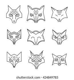 Fox icon symbol. Set vector illustration. Fox head. face, elements for design, print dress, a company logo, for websites, business card