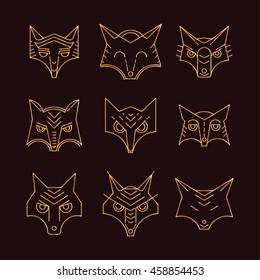 Fox icon symbol. Set vector illustration head face, elements for design, print dress, a company logo, business card