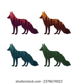 Fox-Symbol, Vektorgrafik. Satz Fuchs auf isoliertem Hintergrund. Konzept der Waldschilder.