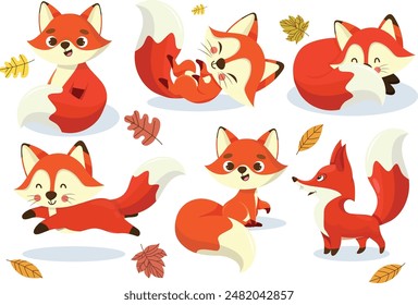 
Fox icons cute cartoon sketch dynamic gestures