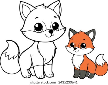 fox illustration for coloring book